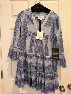 Pomander Place Blue and White Gingham Tiered Mini Dress